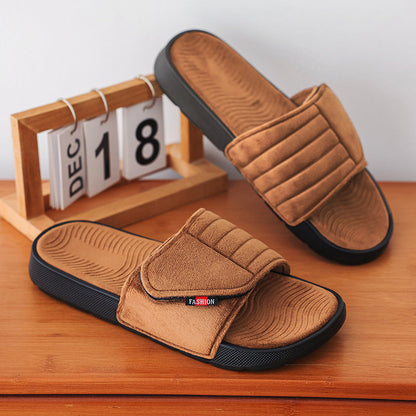 Mens Velcro-Strap Adjustable Comfortable Soft-Soled Breathable Slippers