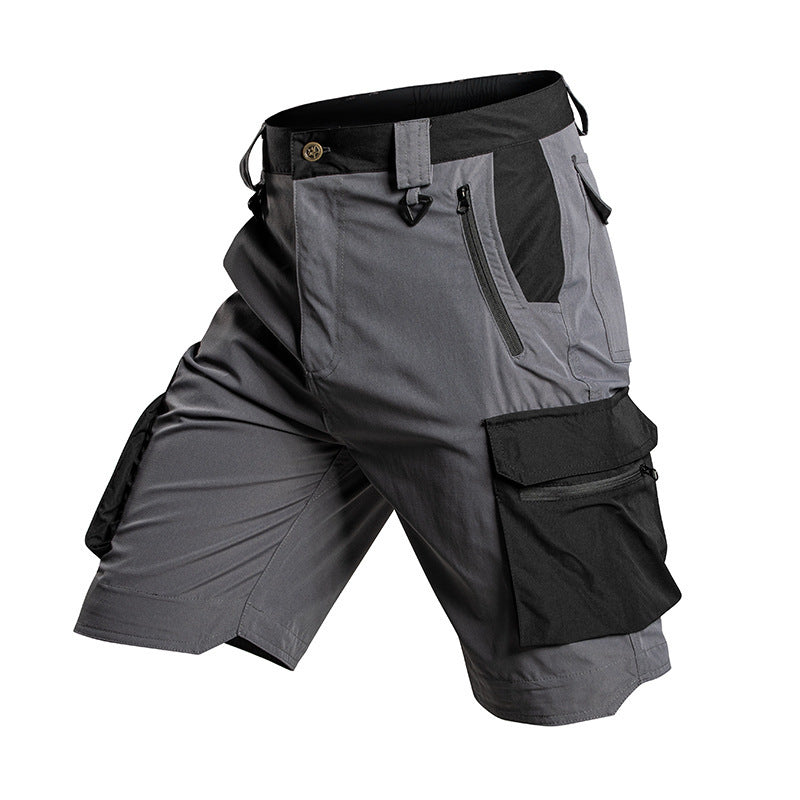 Summer Thin Slightly Elastic Five-Point Pants Outdoor Waterproof Tactical Pants Multi-Pocket Color-Blocking Work Shorts