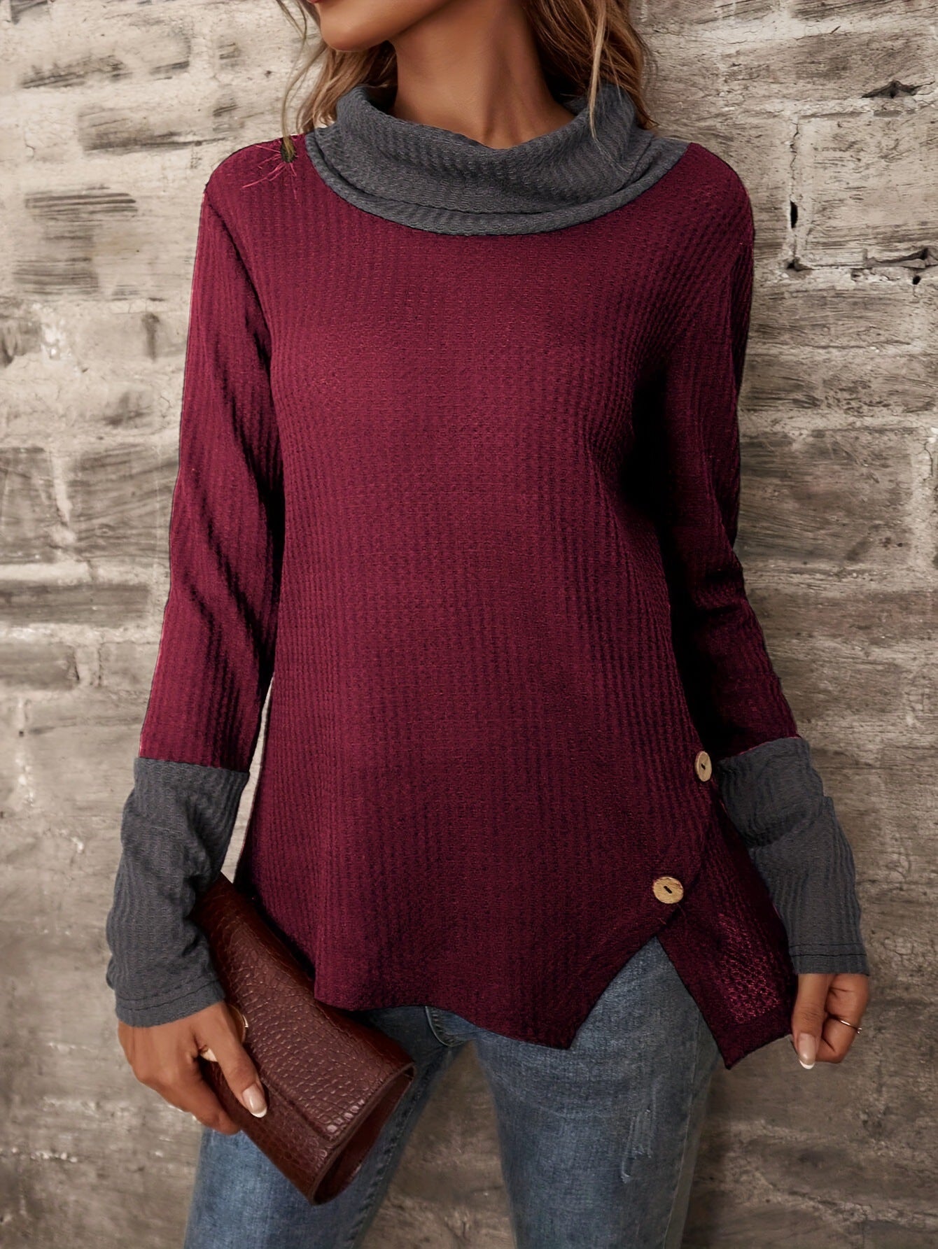 Clothing Tops Korean Style Contrasting Color Patchwork Knitwears Spring And Autumn Versatile Women's Half Turtleneck Knitwears