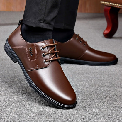 Premium Men's Leather Shoes, Business Formal Casual Leather Shoes, Lace-Up With Decorative Buckle, British Style