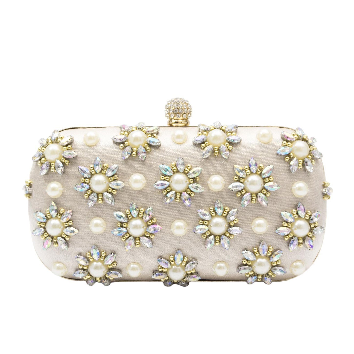 Pearl-Color Diamond Flower Evening Bag For Formal Wear
