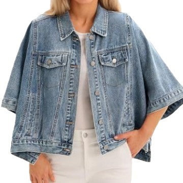 Autumn Womens Batwing-Sleeve Loose Denim Jacket