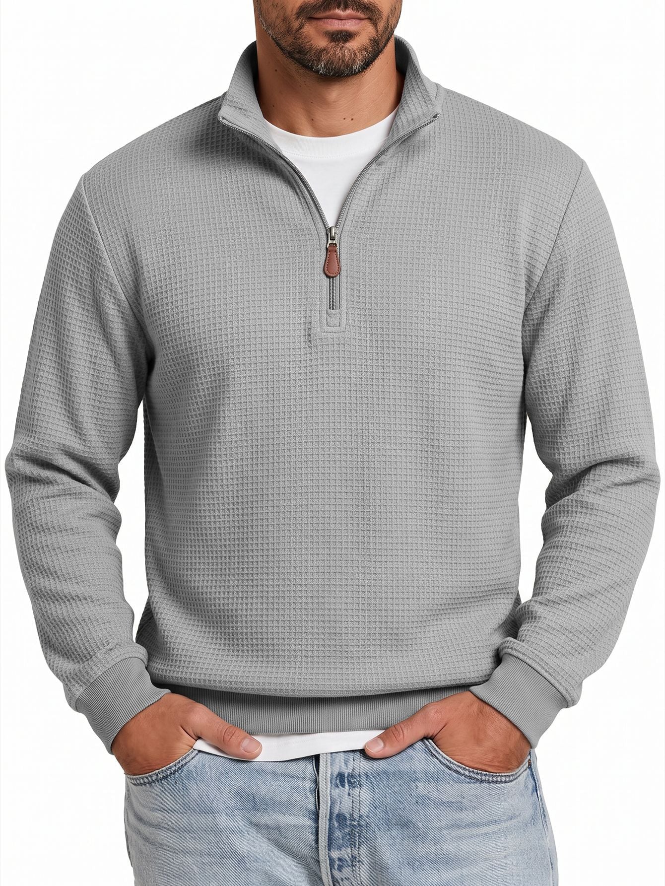 Mens Knitted Casual Hoodie With A Half-zip And Stand-up Collar Long Sleeves