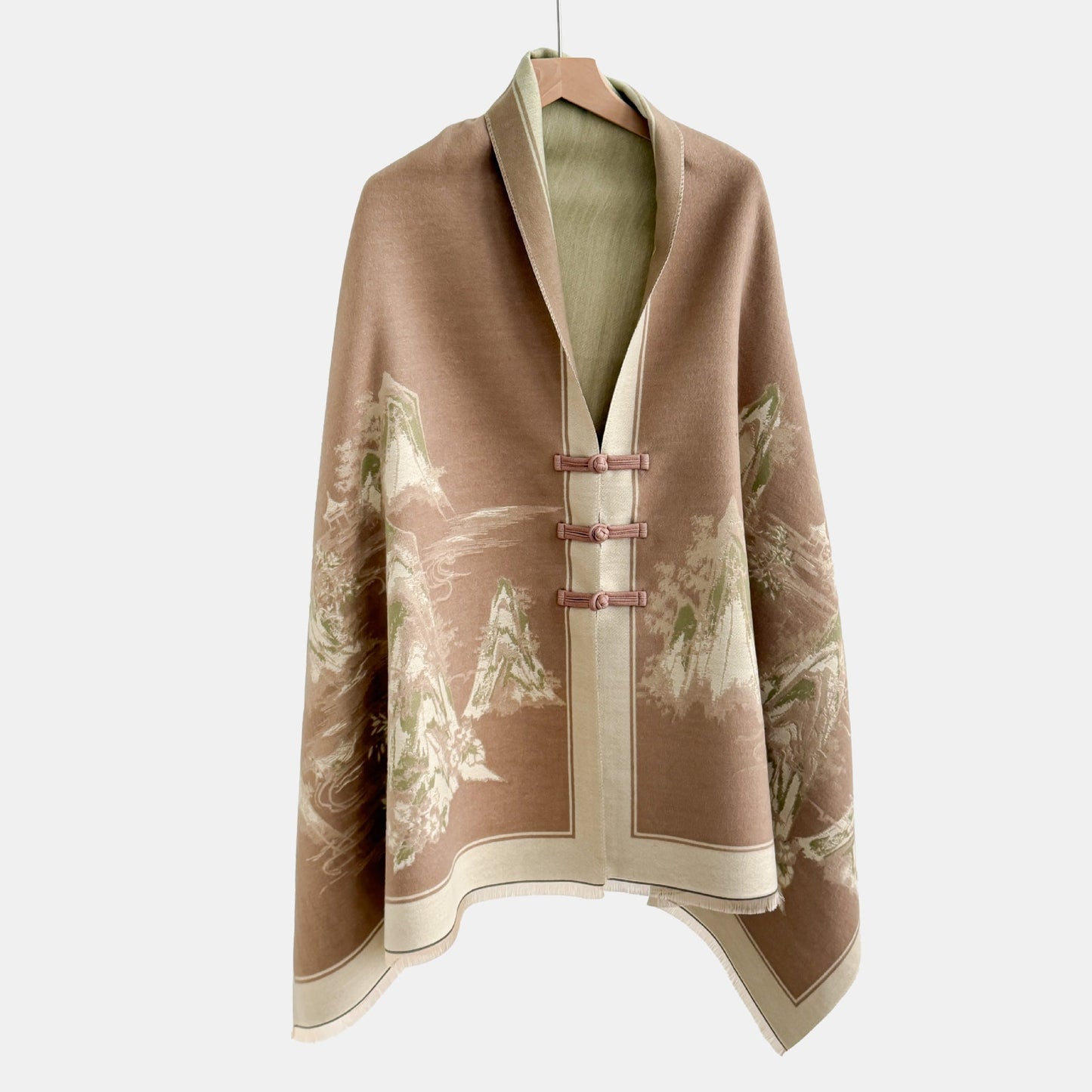 Vintage Knot-button Outerwear Jacquard Shawl