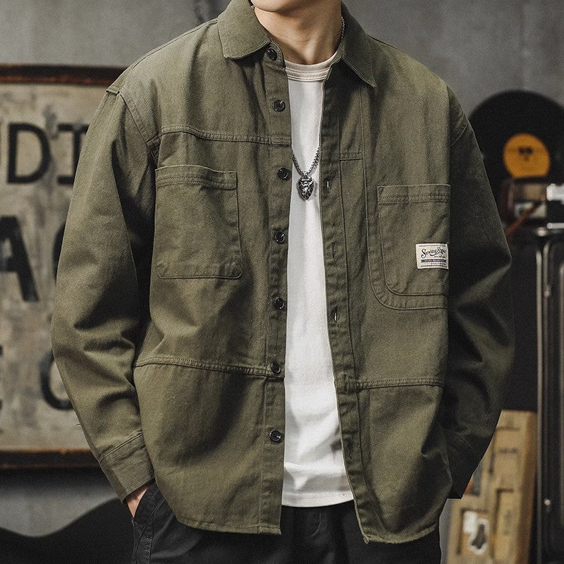 Mens Long-sleeve Washed-soft Casual Work Shirt Jacket