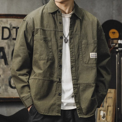 Mens Long-sleeve Washed-soft Casual Work Shirt Jacket