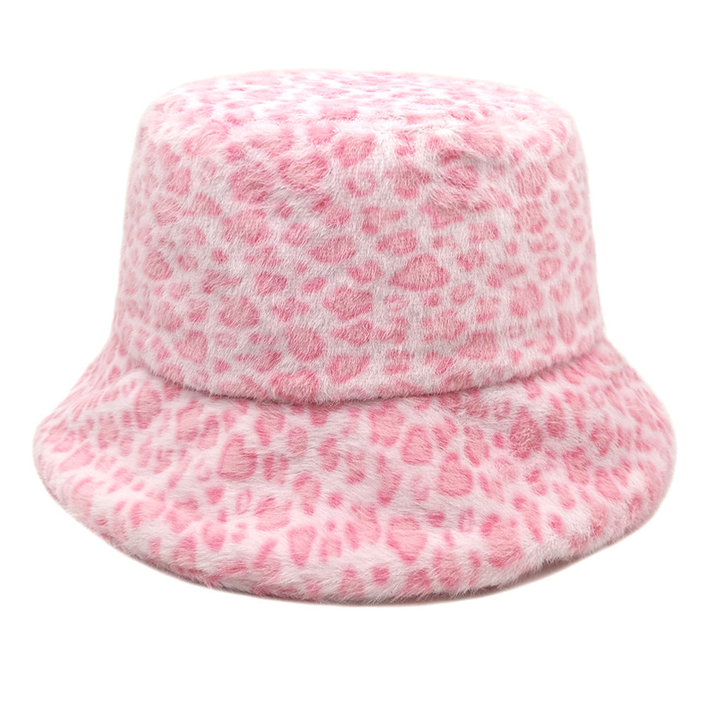 Trendy And Fashionable Leopard-print Boater Hat For Outdoor Use In Autumn And Winter, Featuring Multi-color Matching Plush Brim Hat