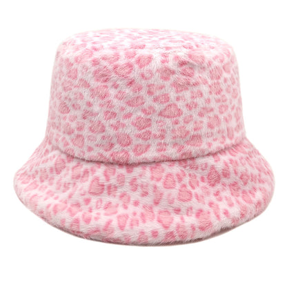 Trendy And Fashionable Leopard-print Boater Hat For Outdoor Use In Autumn And Winter, Featuring Multi-color Matching Plush Brim Hat