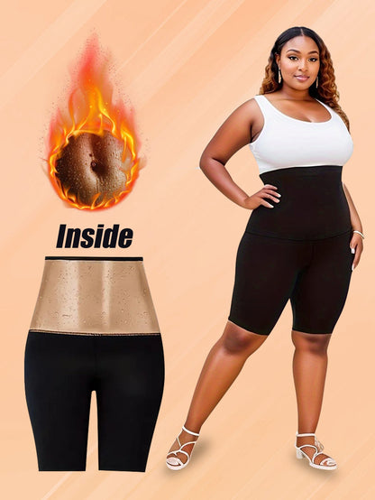 Plus Size Women Sauna Sweat Shorts High Waist Thermo Waist Trainer Slimming Compression Workout Body Shaper