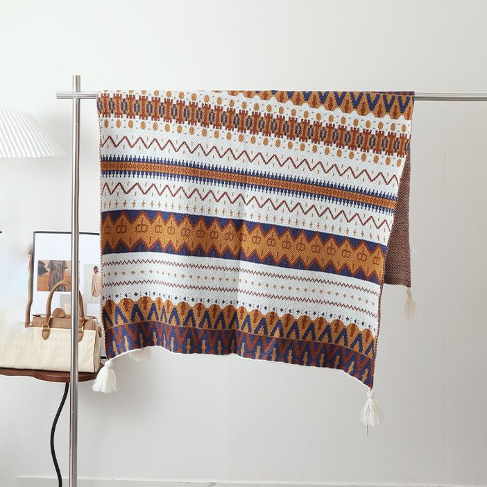 Ethnic-style Knitted Tassel Shawl