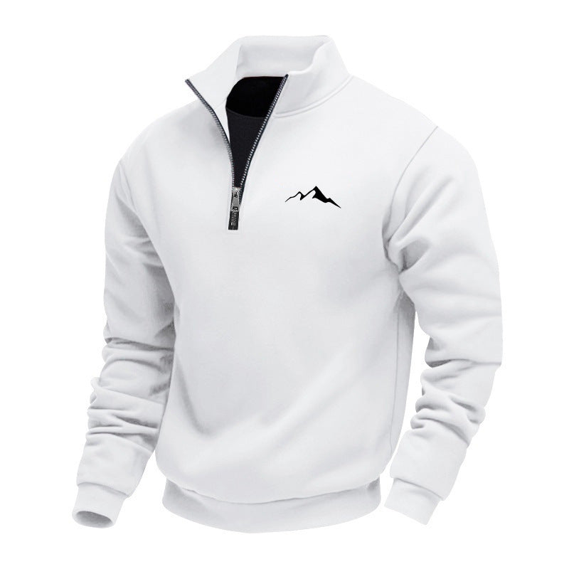 Mid-length Loose-fit Zip-up Casual Hoodie With A Stand-up Collar And Hood