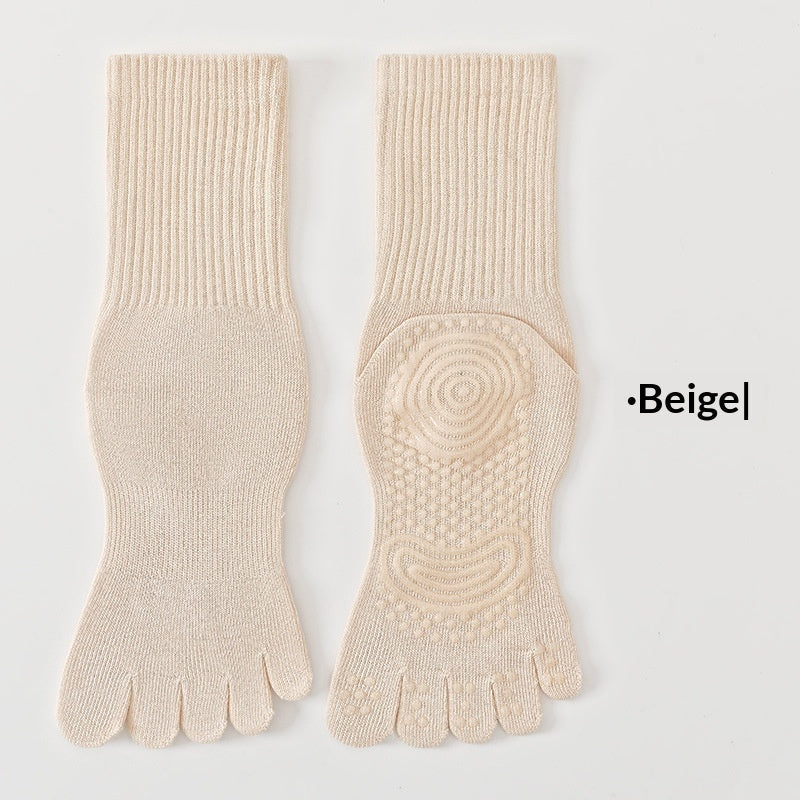 SpringSummer Yoga Socks Five-Toe Mid-Calf, Non-Slip