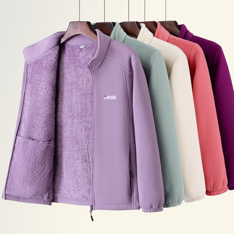 Women's Fleece Lined Polar Fleece Jacket Windproof Warm Stand Collar Sweatshirt For Outdoor Sports Casual Wear