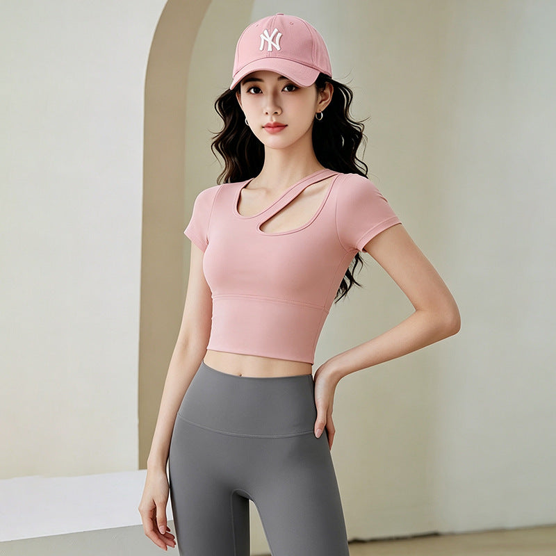 Womens Off-shoulder Hollow-out Short-sleeve Top