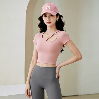 Womens Off-shoulder Hollow-out Short-sleeve Top