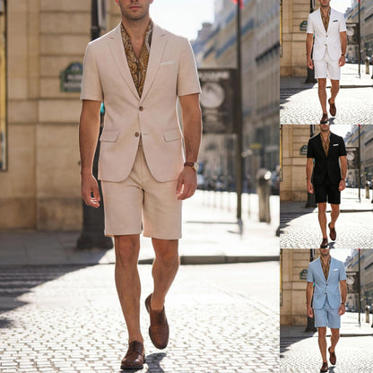 SpringSummer Mens Casual Short-Sleeve Two Piece Suit