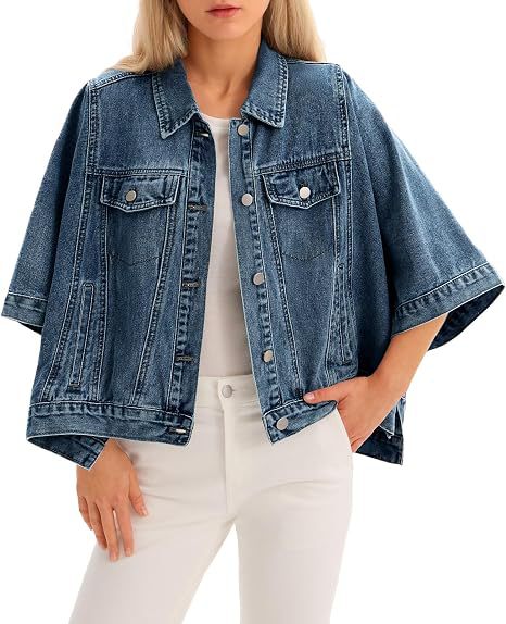 Autumn Womens Batwing-Sleeve Loose Denim Jacket
