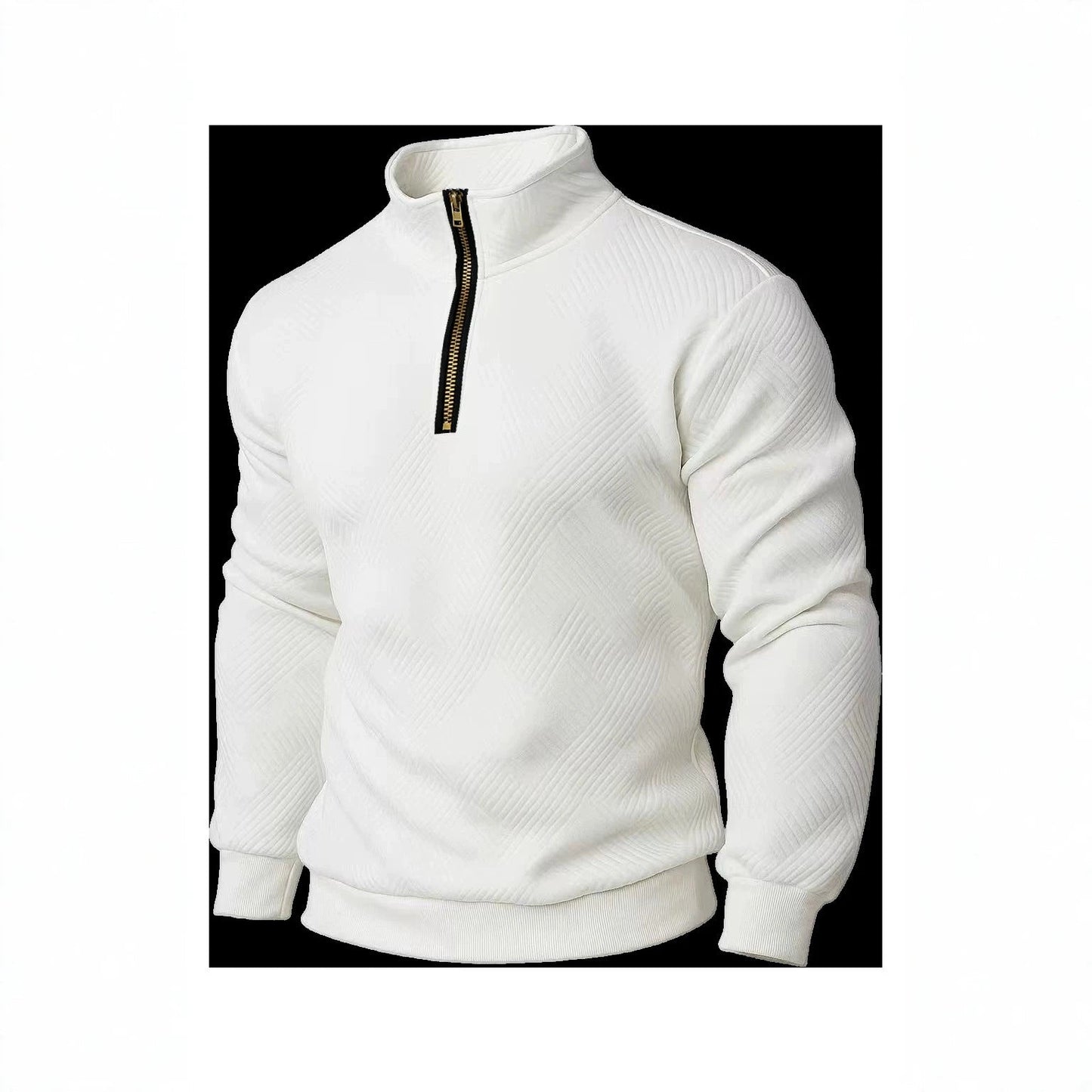 Men's Half-Zip Stand-Up Collar Knit Pullover With Jacquard Texture, 2026 Autumn-Winter Leisure Long-Sleeve Hooded Jacket