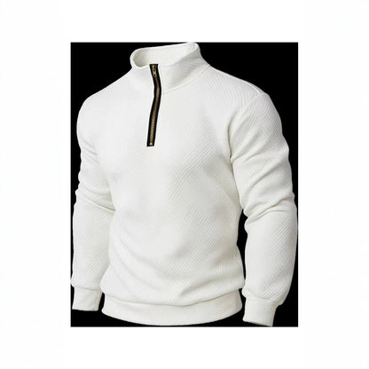 Men's Half-Zip Stand-Up Collar Knit Pullover With Jacquard Texture, 2026 Autumn-Winter Leisure Long-Sleeve Hooded Jacket