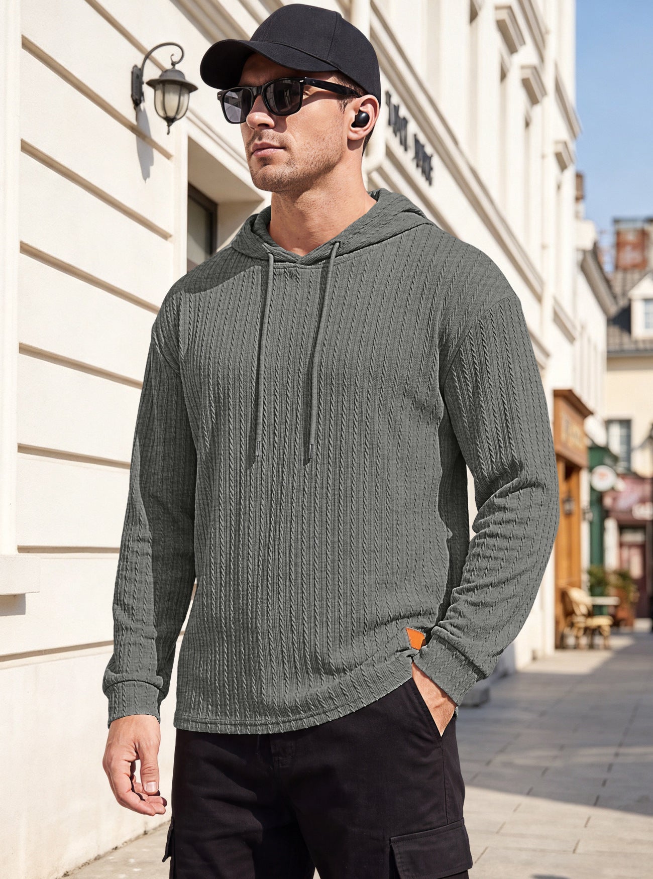 Mens Jacquard Half-zip Hoodie Pullover Knitwear
