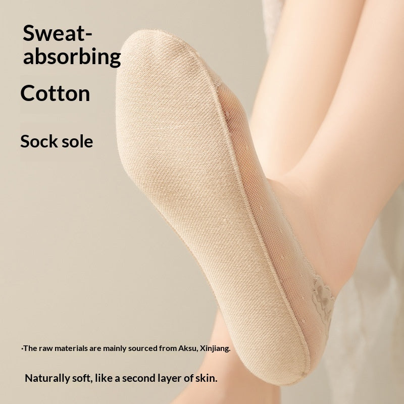 Womens Lace Invisible No-show Socks With Silicone Non-slip Backing