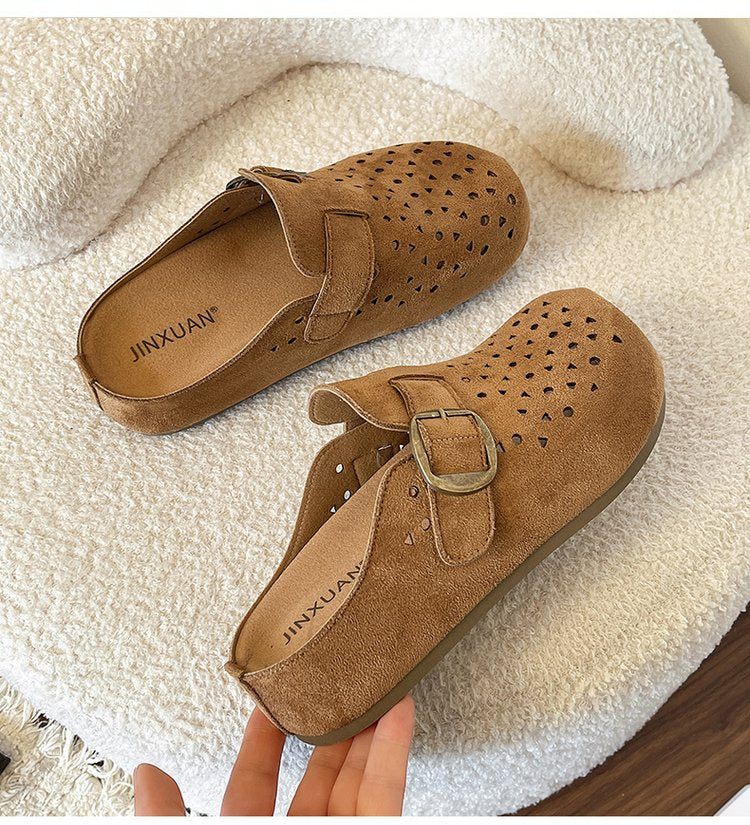 Thick Soled Boken Baotou Slippers For Women's Summer Outdoor Wear, One Foot Kick Casual Hollow Hole Sandals