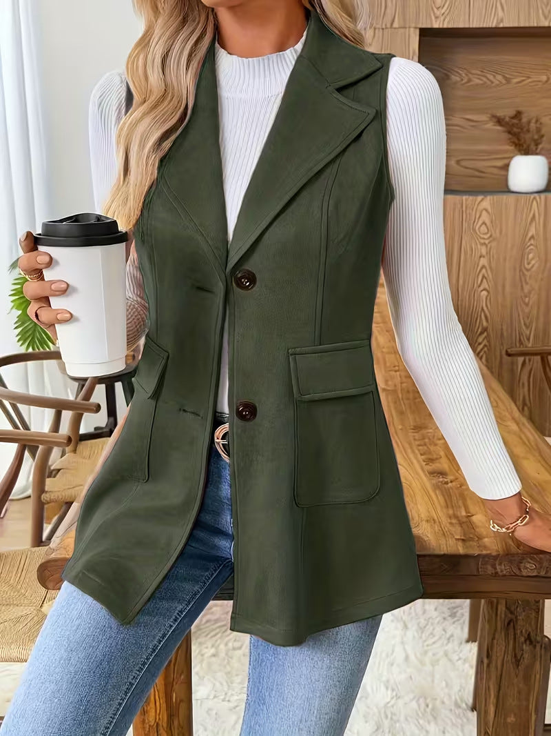 Women Lapel Sleeveless Blazer Vest Single Breasted Pocket Waistcoat Casual Fall Winter Outerwear Vest