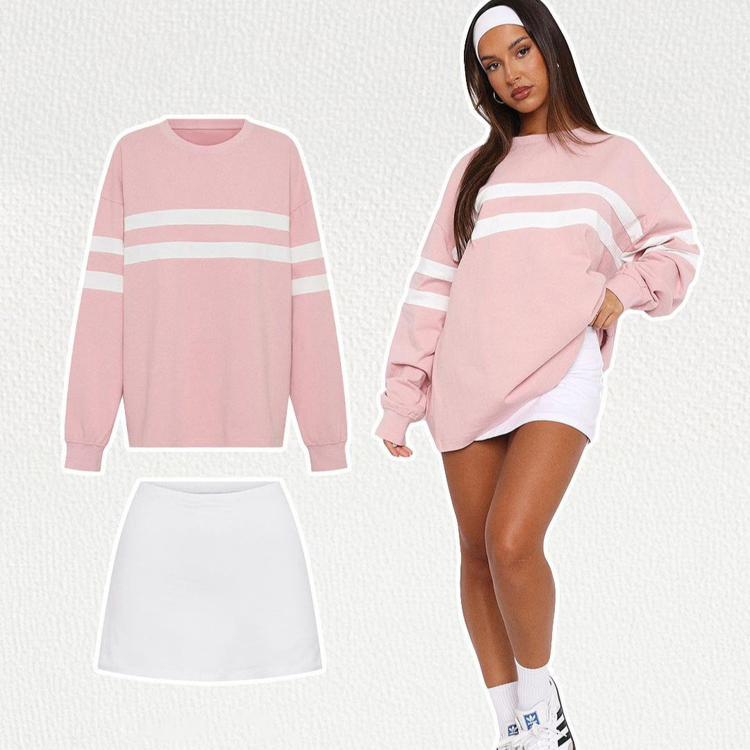 Fashionable Womens Fallwinter Casual Patchwork Striped Sweatshirt