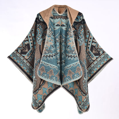 Floral Photography Knitted Hooded Cape