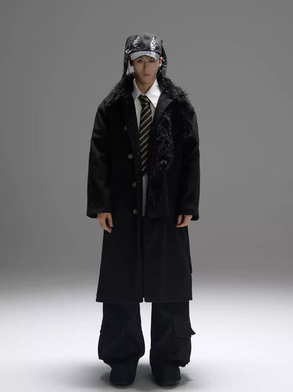 Color-block Design Over-the-knee Trench Coat Silhouette Plus-thick Cotton Coat