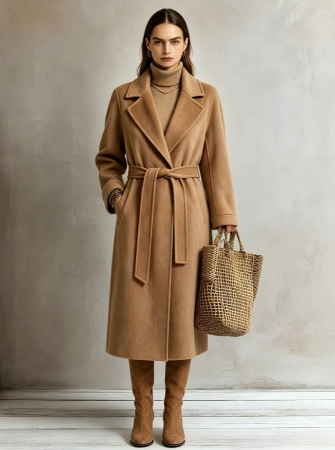 Womens Elegant Long Lapel Coat For Casual And Commute Wear