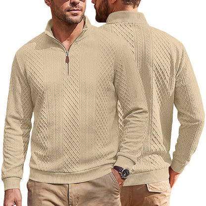 American-style Textured Diamond Jacquard Half-zip Lapel Long Sleeves