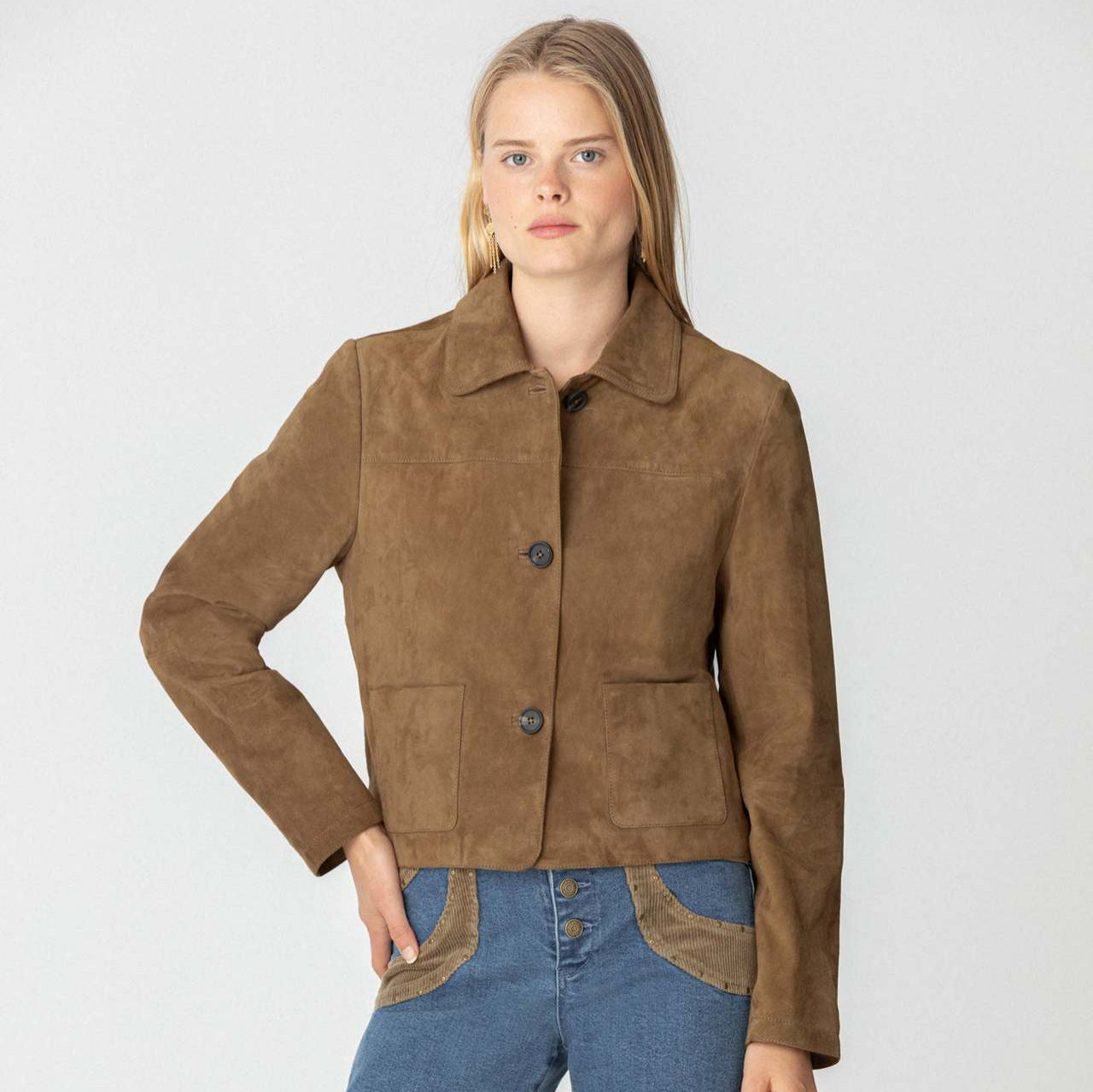 Lapel-collar Pocket Casual Versatile Short Jacket For Women