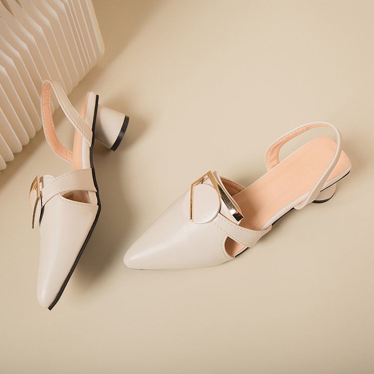 Closed Toe High Heel Sandals, New Summer Block Heel Korean Style Black Backless Women Shoes For Dresses