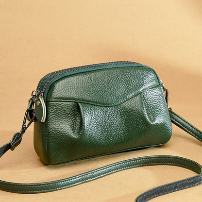 Womens Genuine Leather Solid-Color Multi-Pocket Crossbody Bag
