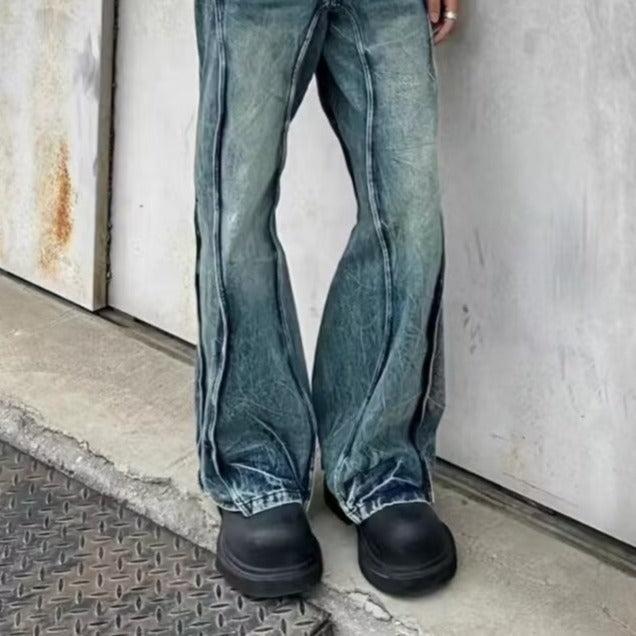 Mens American-style Lightning-Stripe Mid-Rise Stretch Jeans