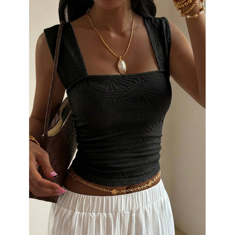 French Jacquard Square Neck Vest