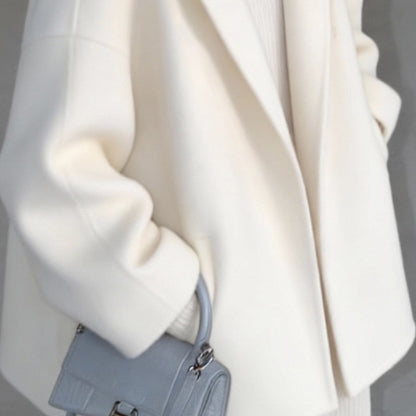 Womens White Hooded Double-Faced Wool Coat