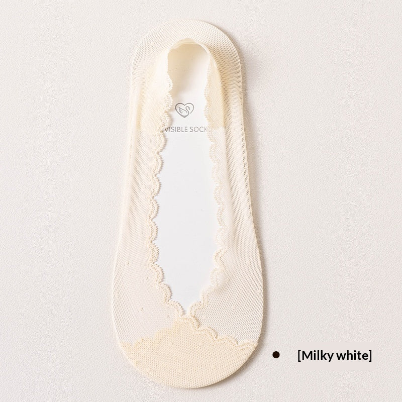 Womens Lace Invisible No-show Socks With Silicone Non-slip Backing