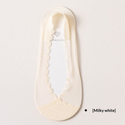 Womens Lace Invisible No-show Socks With Silicone Non-slip Backing