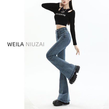New Springautumn High-waisted, Figure-flattering, American-style Vintage Bootcut Jeans For Women