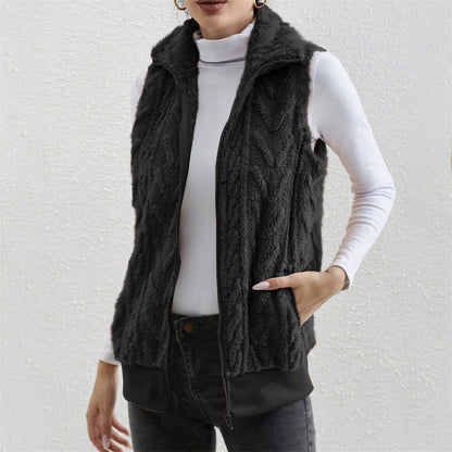 Thickened Jacquard Double-Faced Fleece Sleeveless Vest For Women