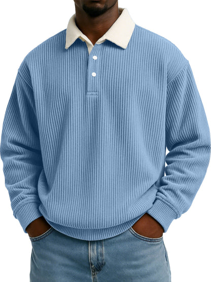 Mens Retro Color-block Corduroy Striped Casual Long-sleeve Shirt