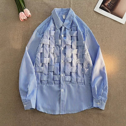 Long-sleeved Niche-style Knitted Striped Blouse Cardigan