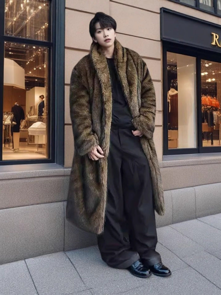 Mens Fur Coat Windproof And Warm Trench Coat