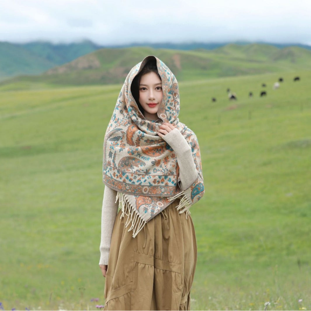 Ethnic-style Outerwear Ankeila Red Faux-cashmere Air-conditioner Shawl Scarf