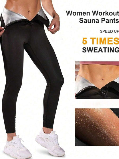 Sauna Sweat Pants For Women High Waist Compression Slimming Leggings Workout Hot Thermo Pant With Adjustable Hook-and-eye Closures