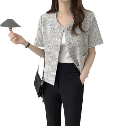 Women's Summer Gray Short Sleeve Coat Top