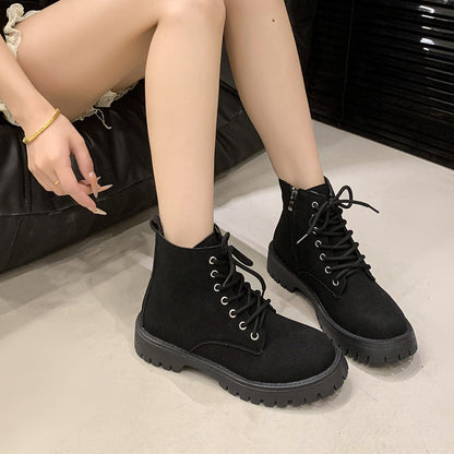 2026 New Fashion Lace Up Combat Boots Women Korean Style Block Heel Platform Elegant Ankle Boots Trending Street Fashion Boots