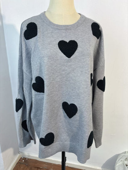 2024 European And American Pullover Love Sweater Crewneck Long Sleeve Loose Knitted All-match Sweater Casual Thickened Top